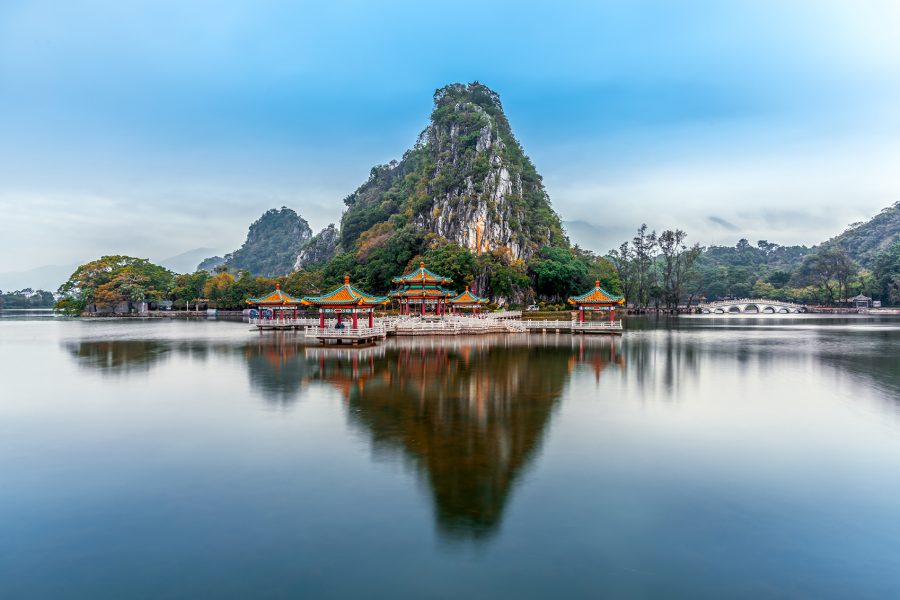 A photo of Qixingyan (Seven Star Crags) with a view of the whole landscape.
