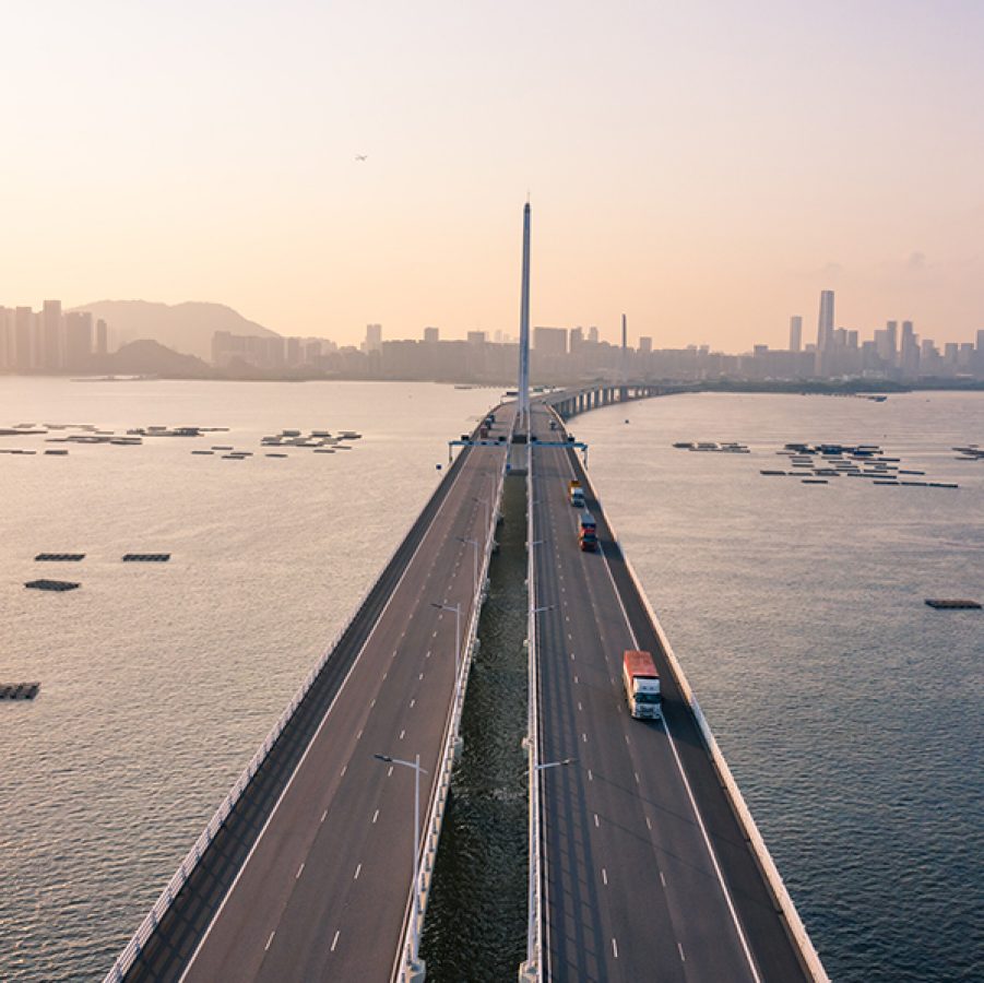 A drone view of the Shenzhen Bay Bridge
