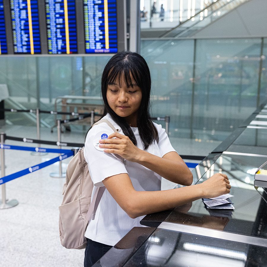 Traveller at Skypier terminal