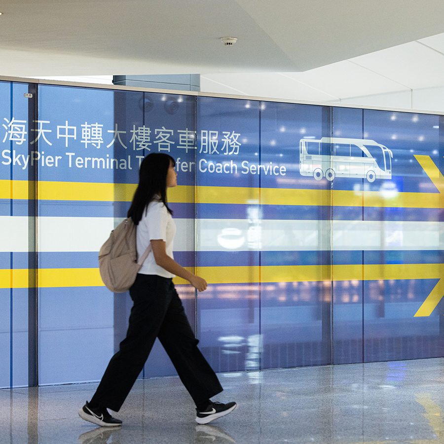 Traveller at Skypier terminal