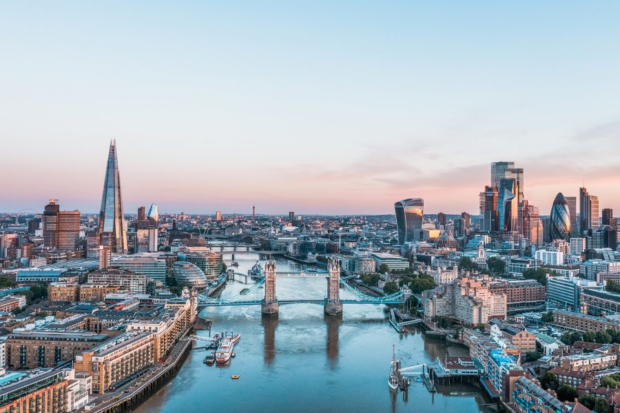 A wide aerial view of London