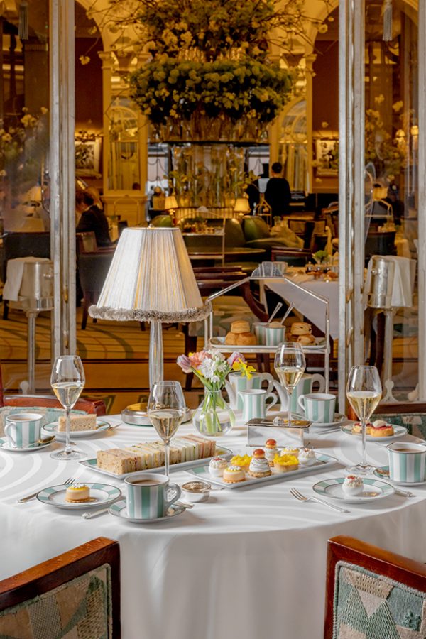 A photo of Claridge's dining area with a table of dishes