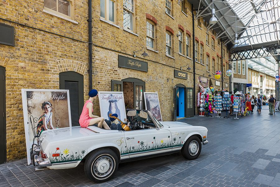 A white car in Old Spitalfields Market in London
