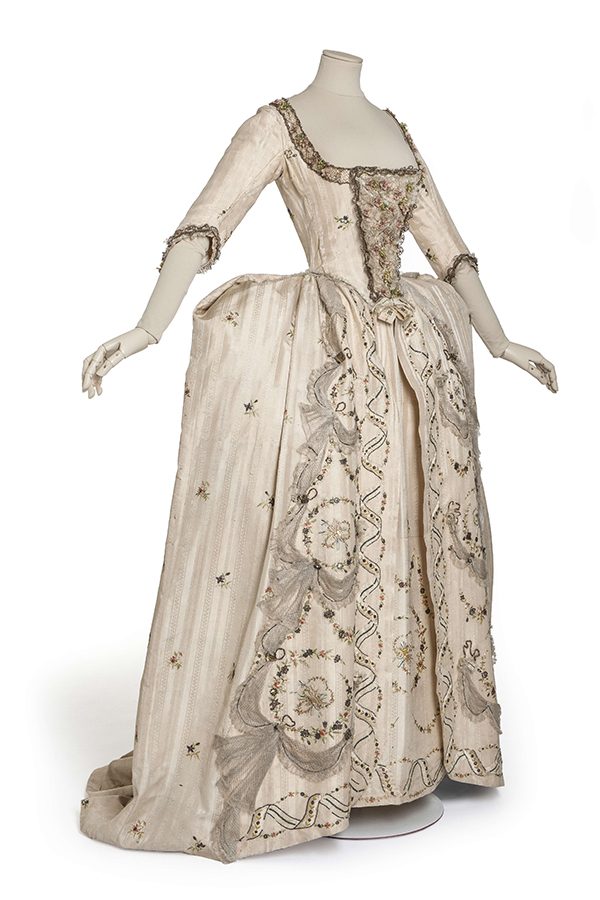 A woman's dress on display at The Adorned Body in the Hong Kong Palace Museum.