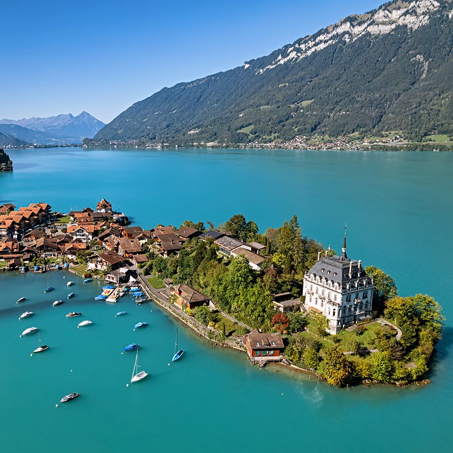 An aerial view of picturesque fishing village