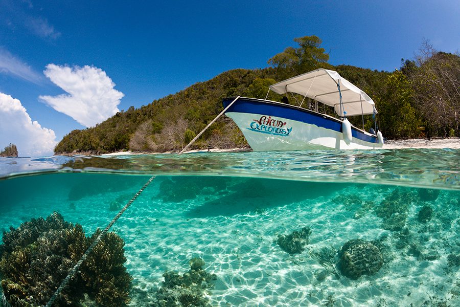 A diving boat at Papua Explorers Resort