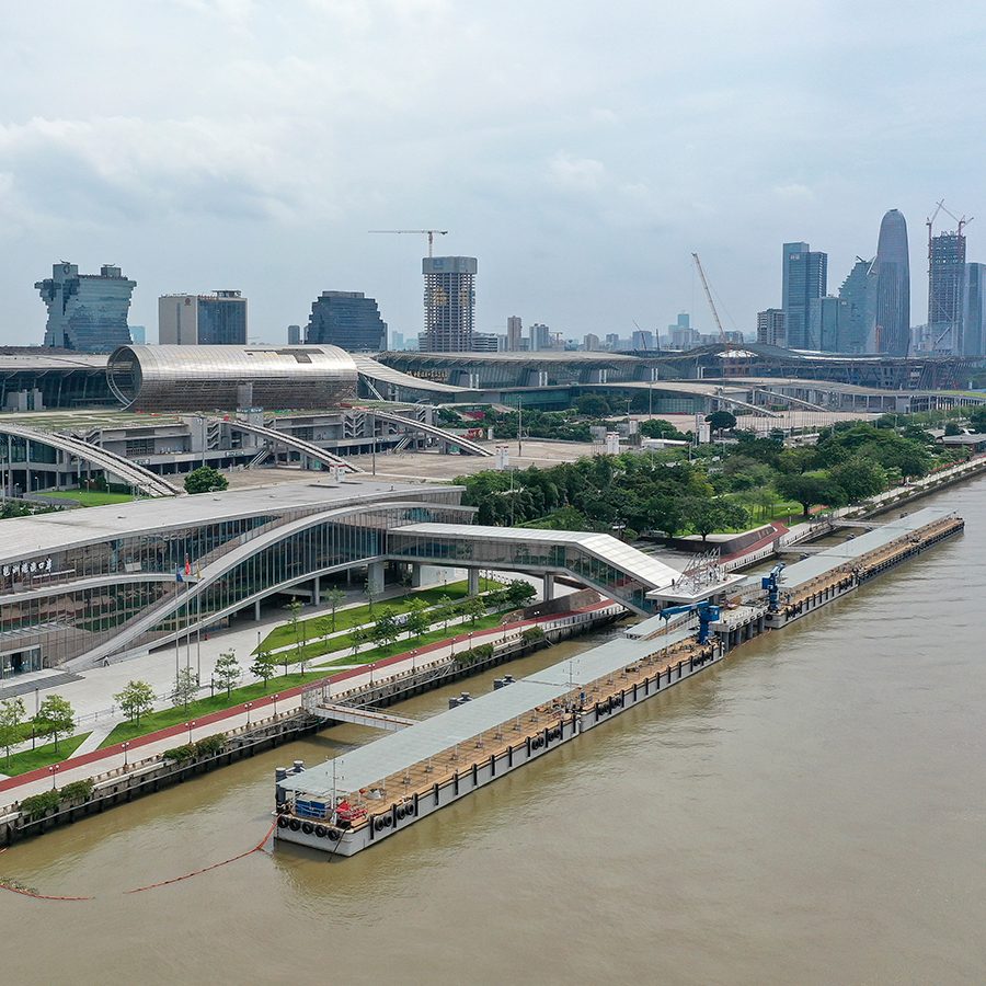 An aerial view over the Pazhou Ferry Terminal in Guangzhou, China