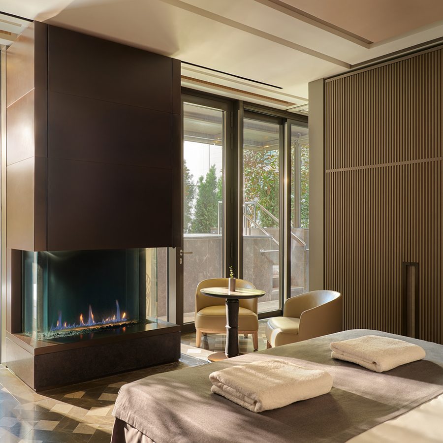 Interior of hotel room at Aman New York
