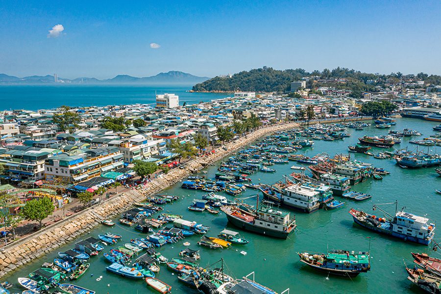 Drone view of boats at Cheung Chau Hong Kong