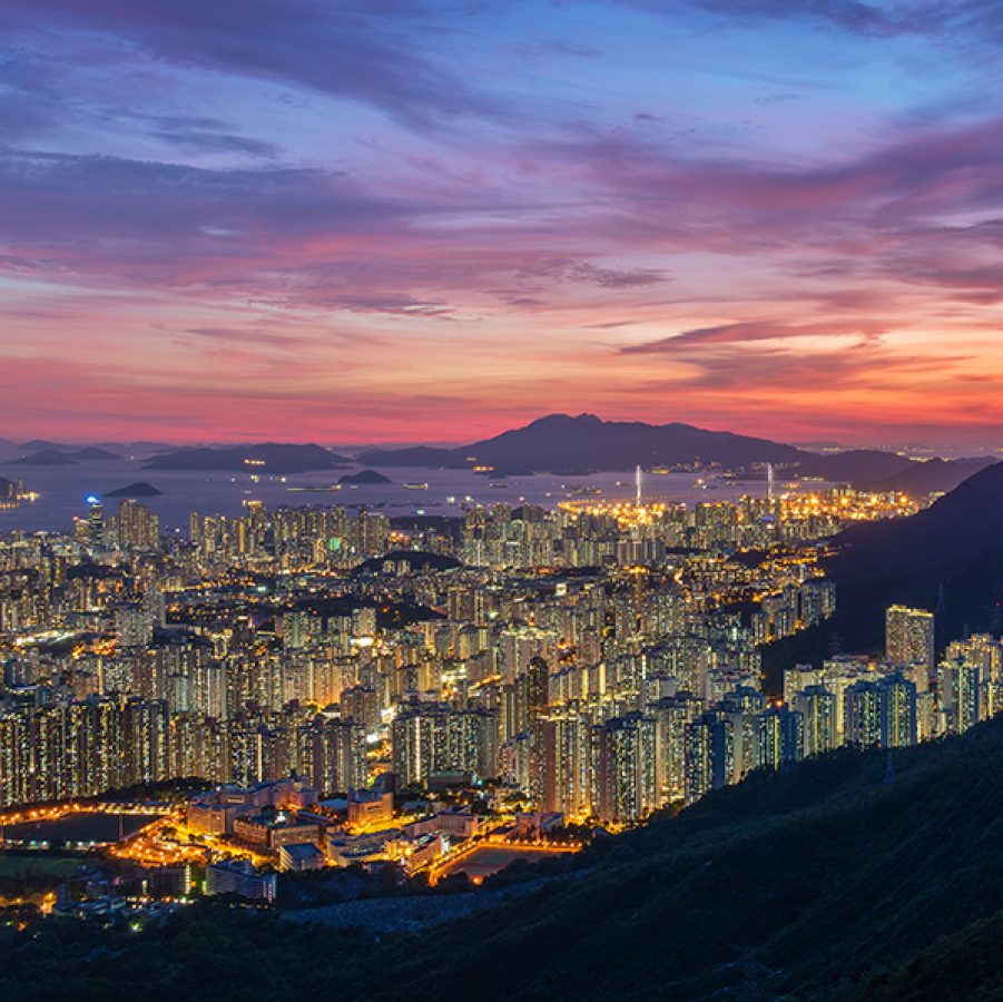 Idyllic landscape of Hong Kong city at dusk