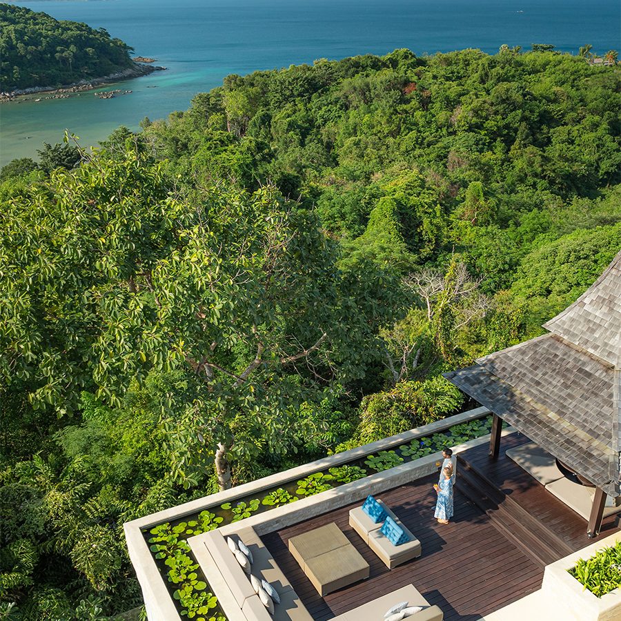 An aerial view of a resting area in a suite at Layan Residences by Anantara Phuket