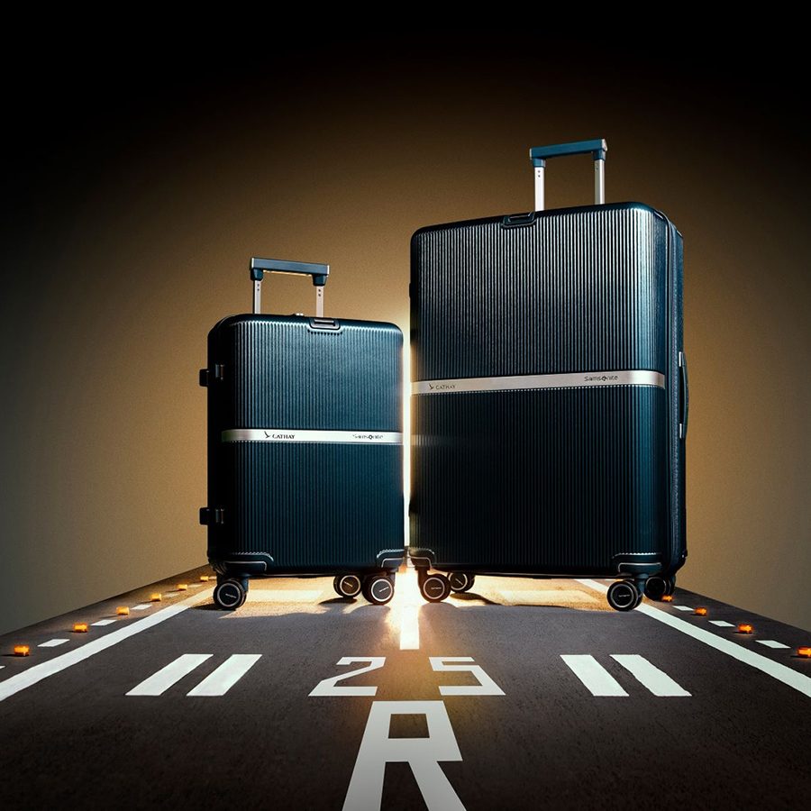 Two Cathay x Samsonite suitcases