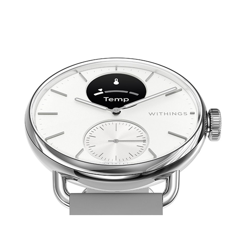 Front face of Withings grey/silver wristwatch