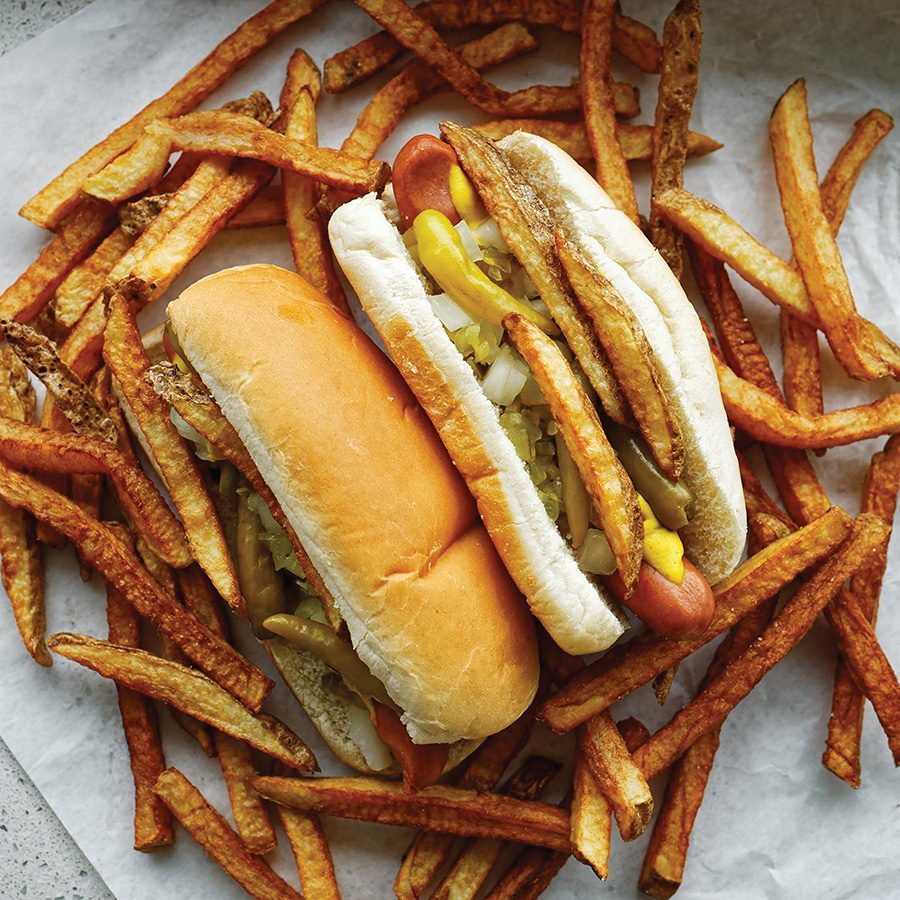 A set of burger and fries