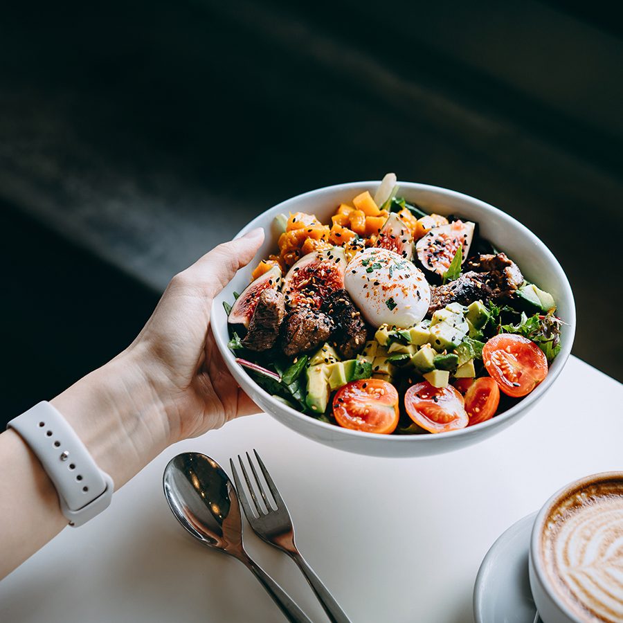 A bowl of fresh beef cobb salad