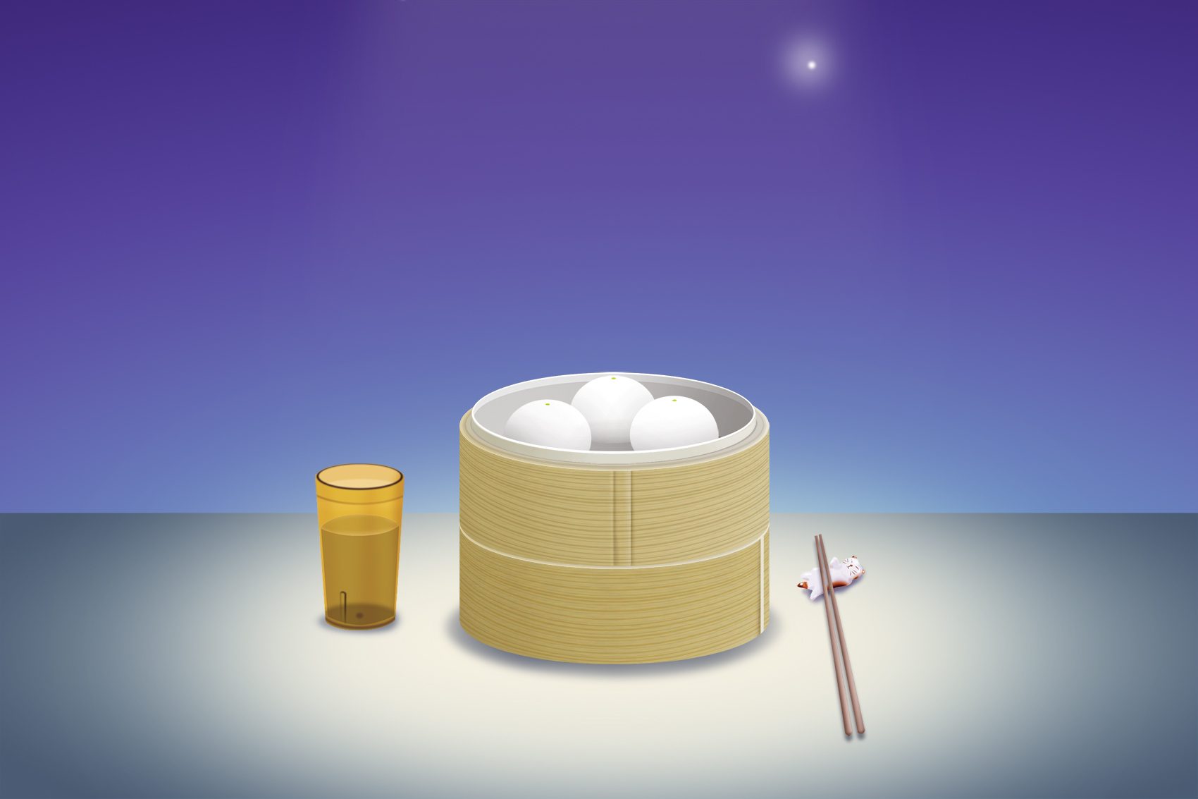 A cage of dim sum and a cup of tea