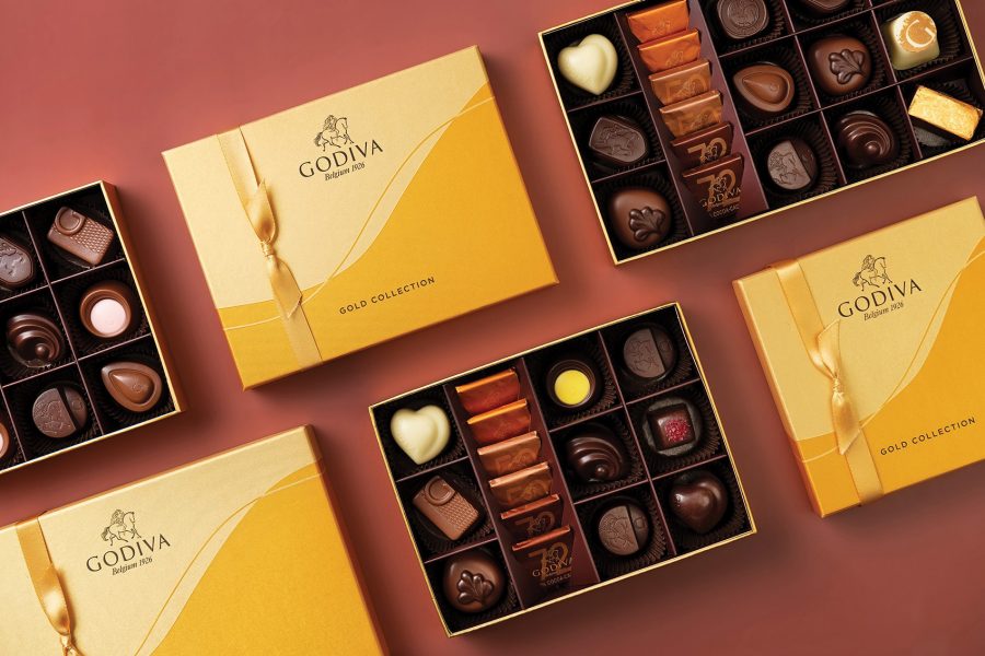 A display photo of GODIVA chocolates
