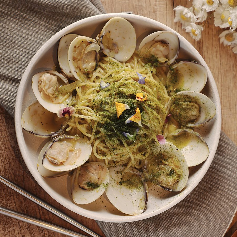 A dish of Seafood Spaghetti at Habitū table