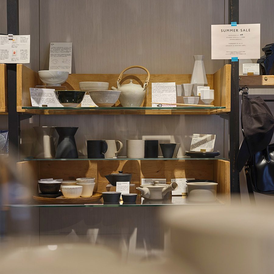Ceramic wares line the shelves of Midway, a shop in Sham Shui Po, Hong Kong. 