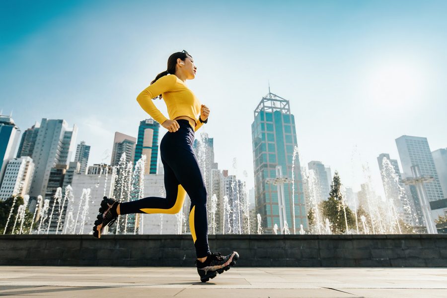 A young female jogger running
