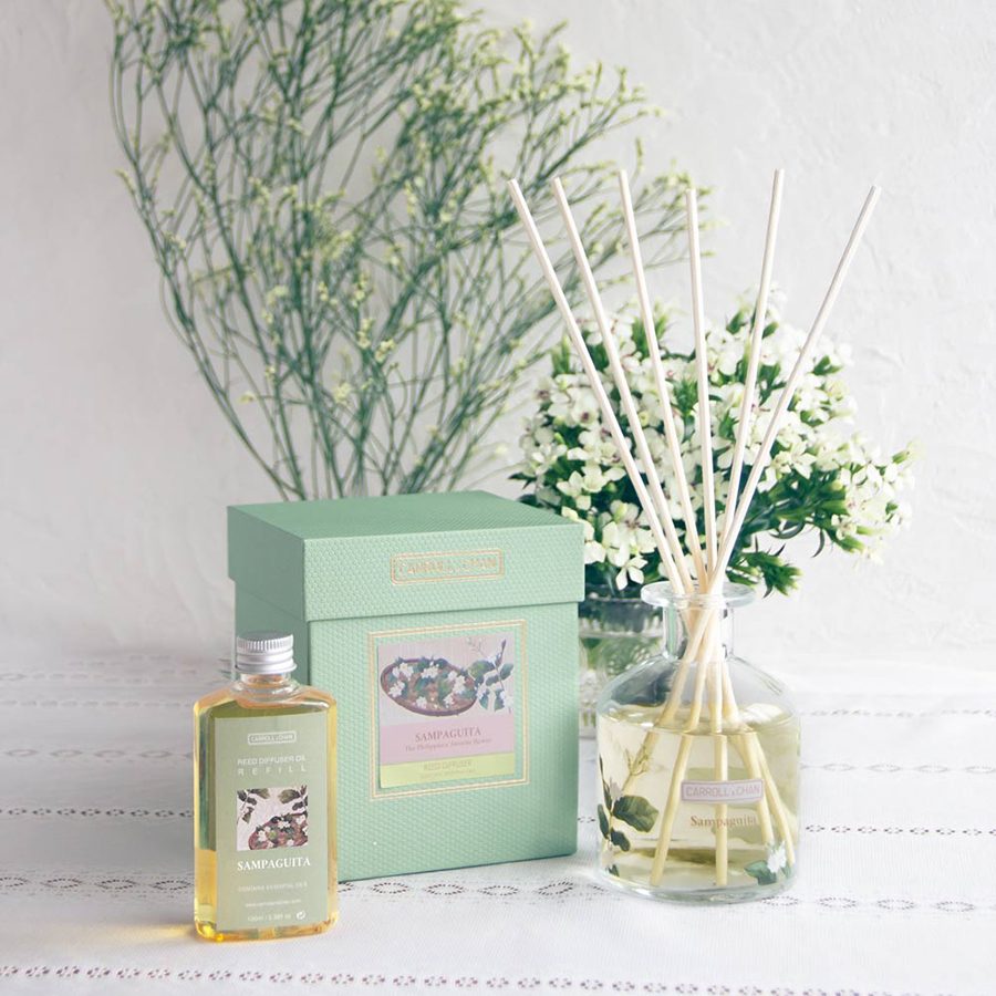 A display of Sampaguita scented candle green box from Carroll&Chan