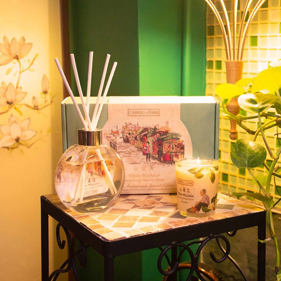 A display of White Michelia scented candle box Set from Carroll&Chan