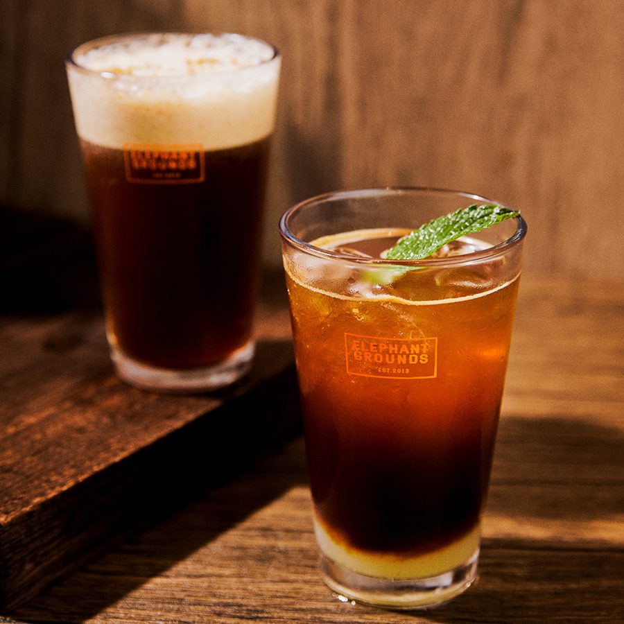 Beer and iced drink at Elephant Grounds