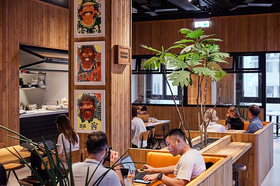 People working or hanging out at Elephant Grounds