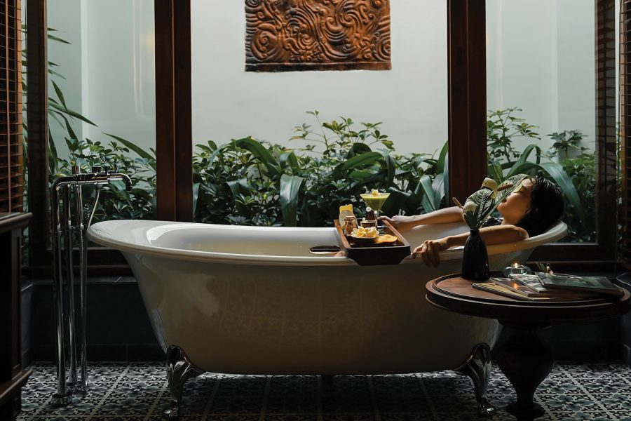 A girl bathing for relaxing