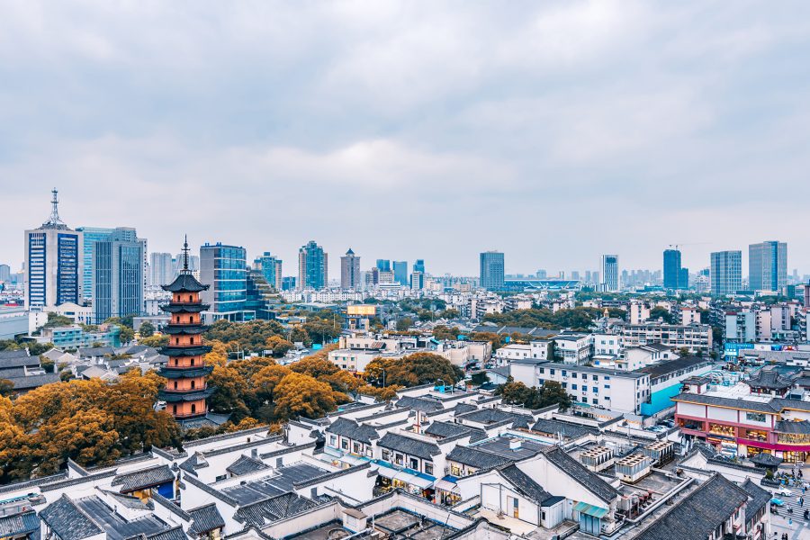 Scenery of Tianfeng Tower and Chenghuang Temple