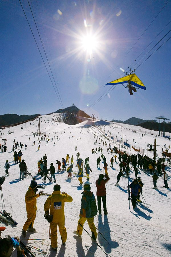 A panoramic view of the slopes at Nanshan Ski Resort in Beijing 
