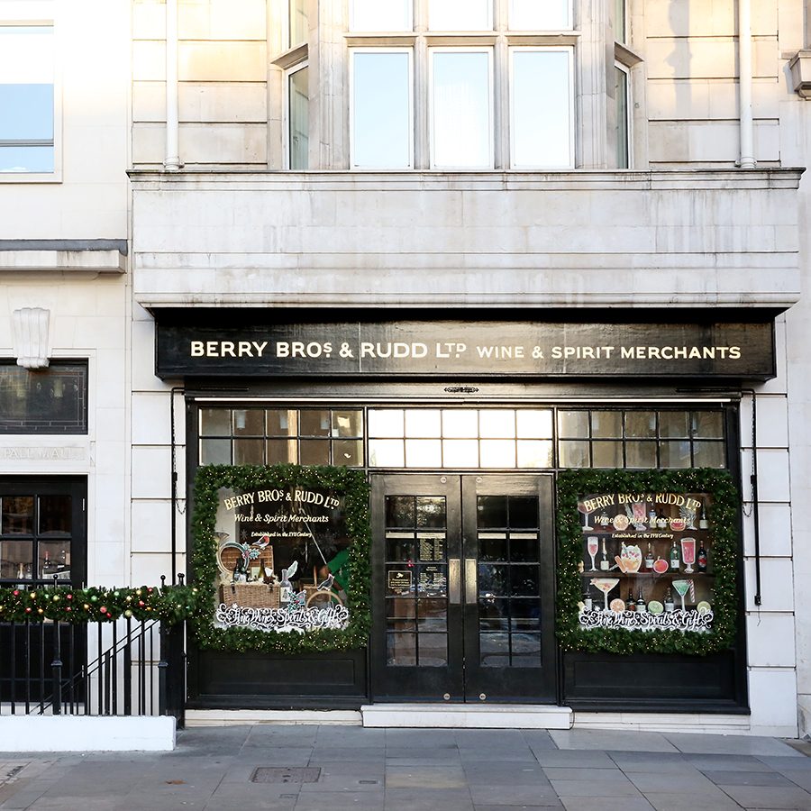 The painted storefront of Berry Bros. & Rudd at No. 3 St. James Street, London