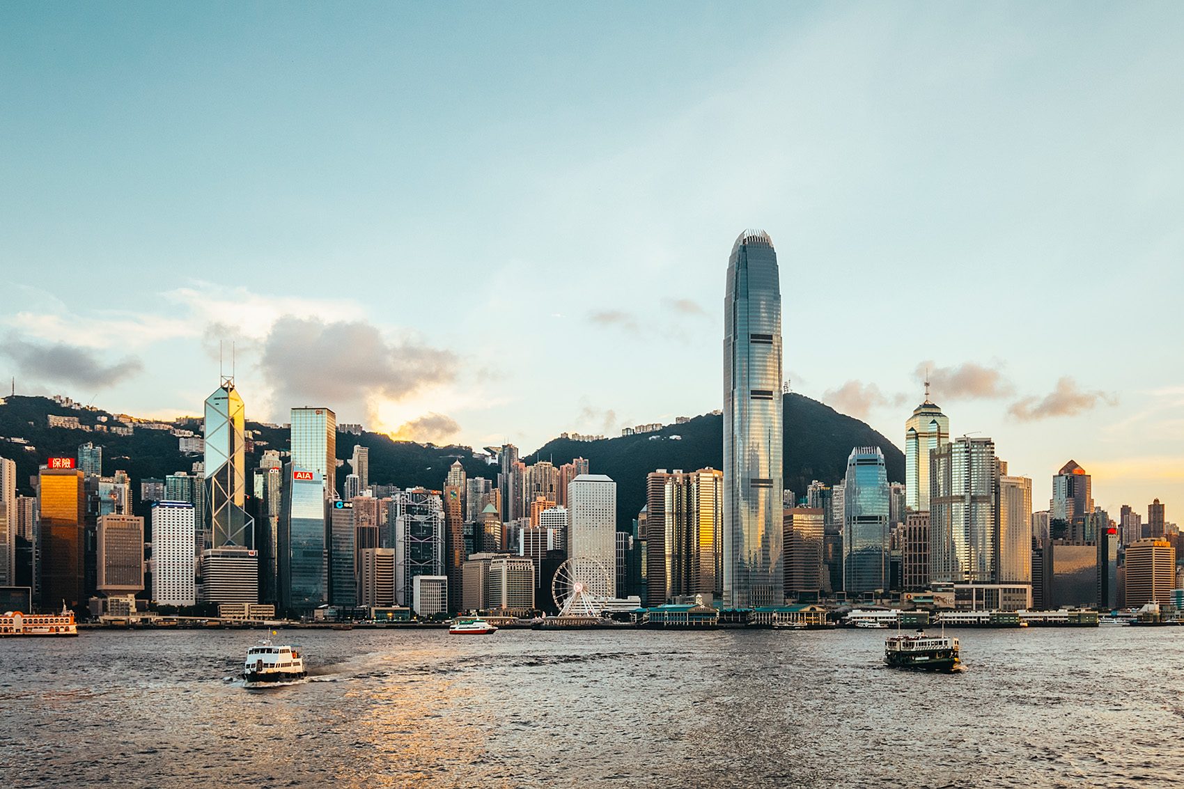 The skyline of Hong Kong Island from across Victoria Harbour