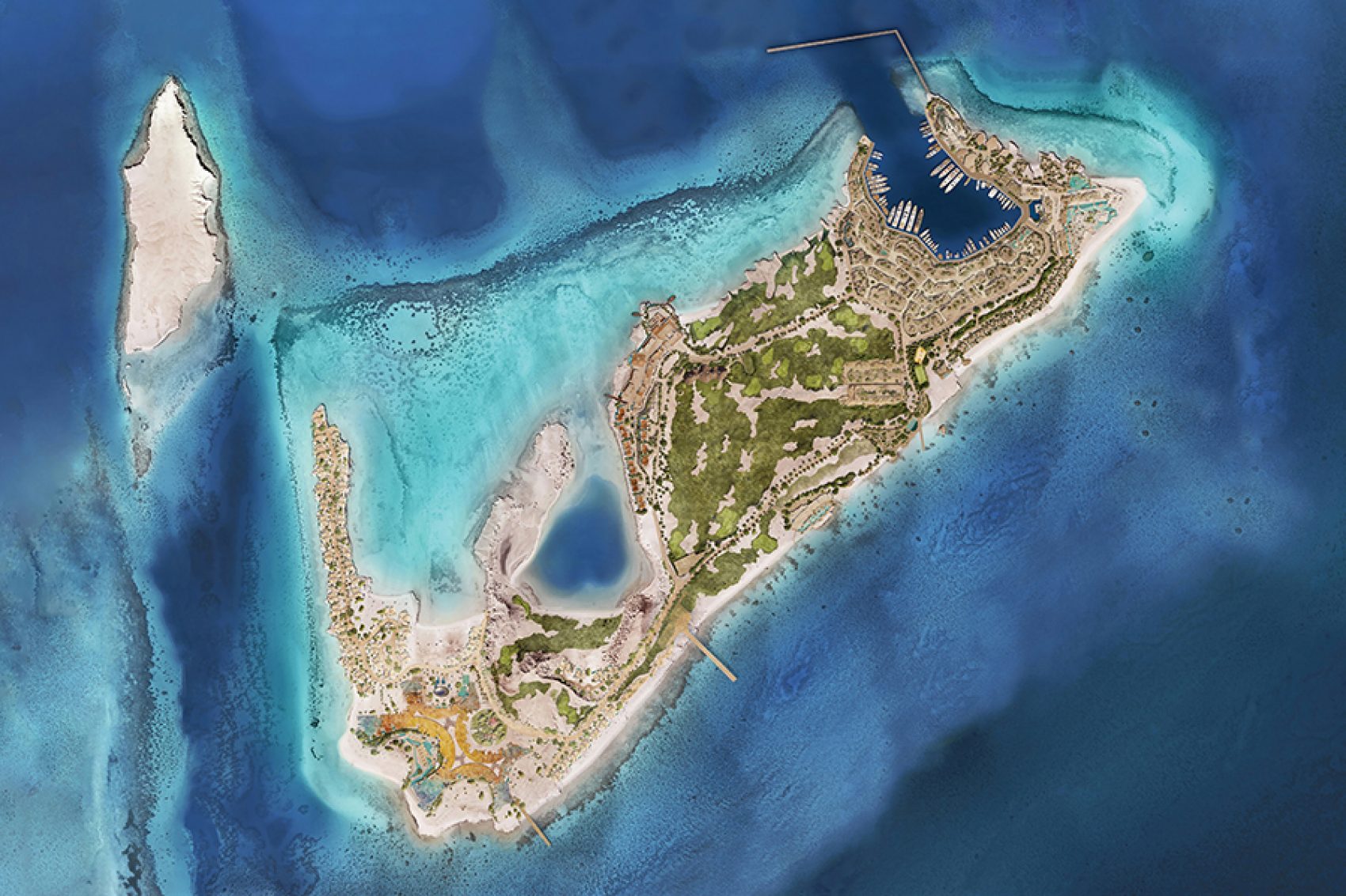 The aerial view of Sindalah Island