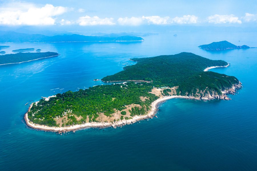 Aerial view of Tap Mun in Hong Kong in the daytime. 