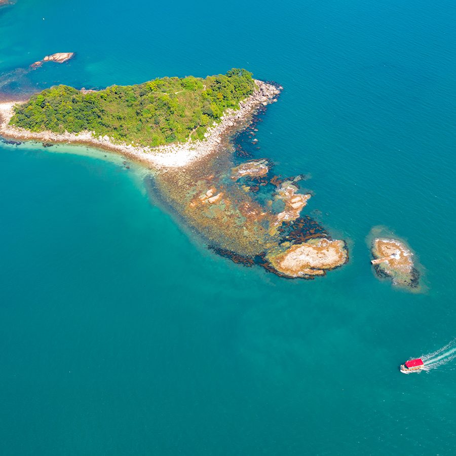 Aerial view of Sharp Island in Hong Kong in the daytime.