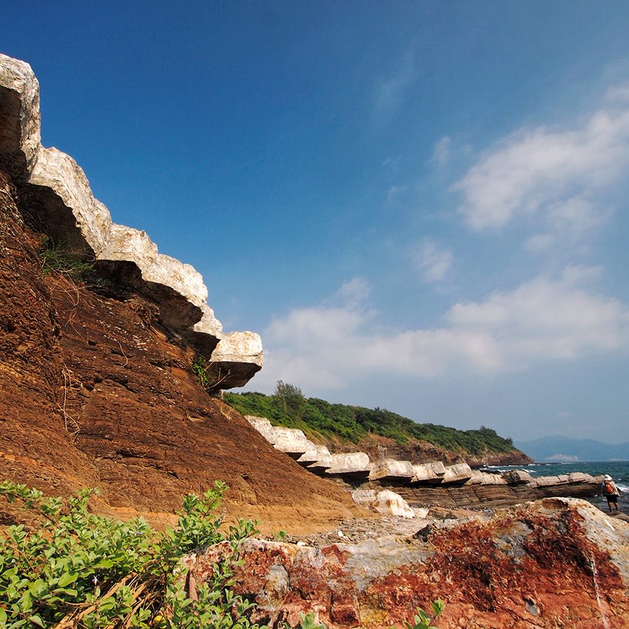 Cliffs on the coast of Tung Ping Chau in Hong Kong in the daytime.