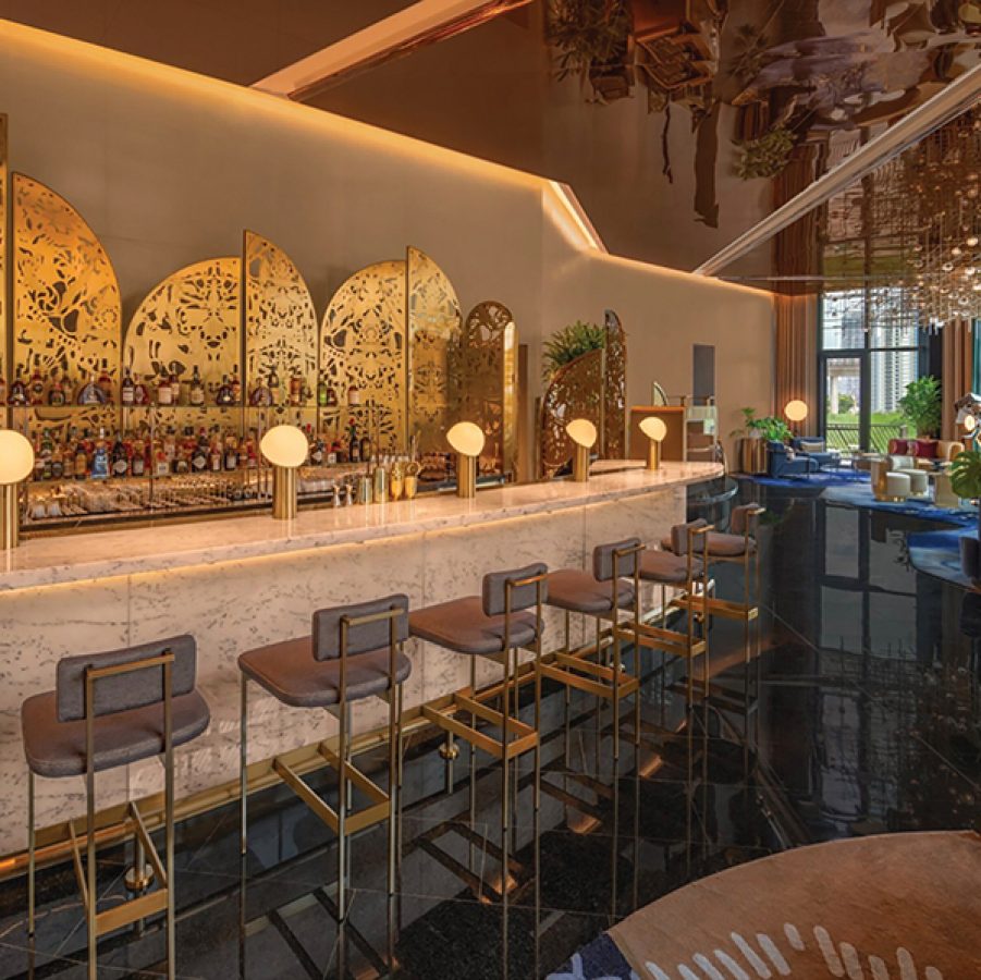 The interior of Living Room at W Macau - Studio City, which is a coffee shop by day and cocktail bar by night