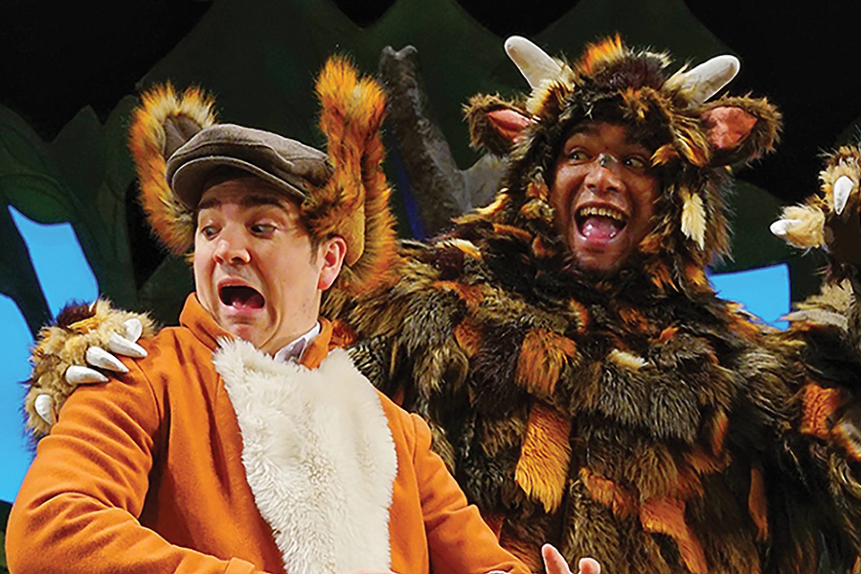 Two actors in costume for the stage adaptation of The Gruffalo