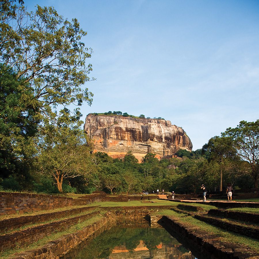 View of Sigiriya, a fortress carved from rock, in Sri Lanka 