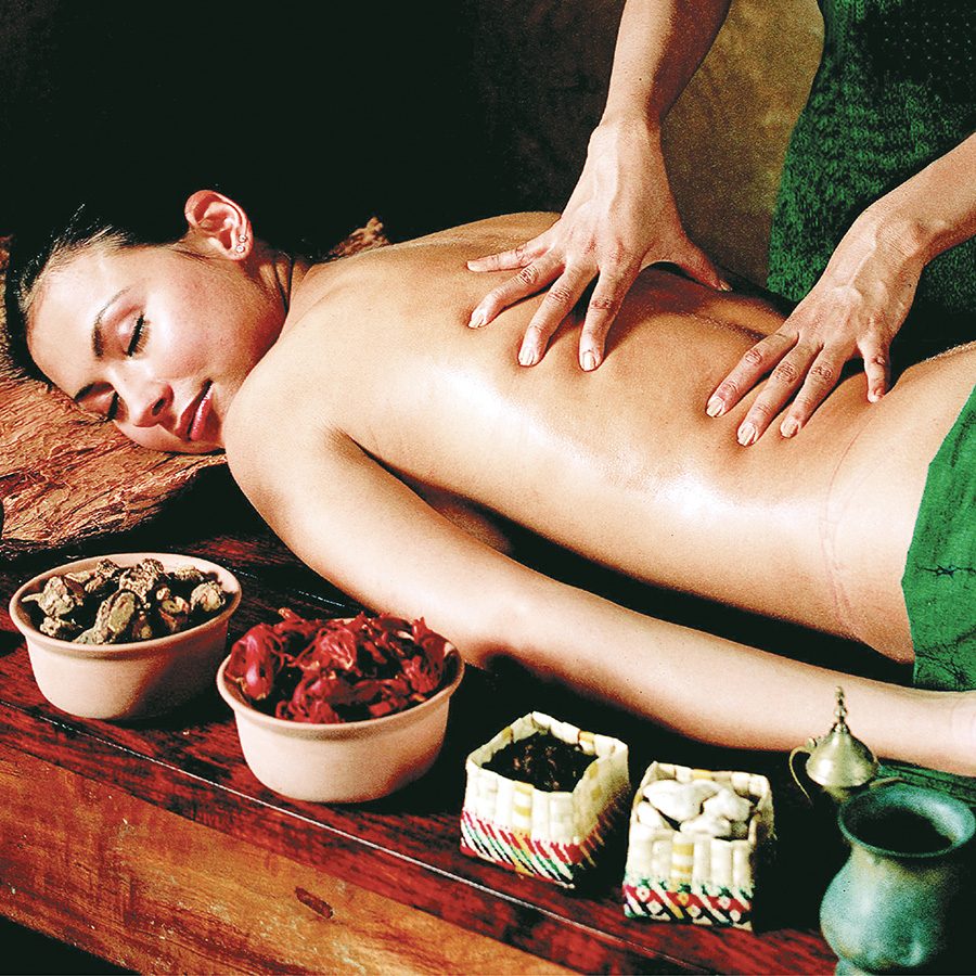 A person gets a massage at a spa