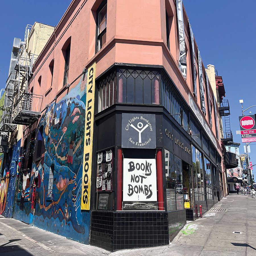 A street view of City Lights bookstore in North Beach, San Francisco