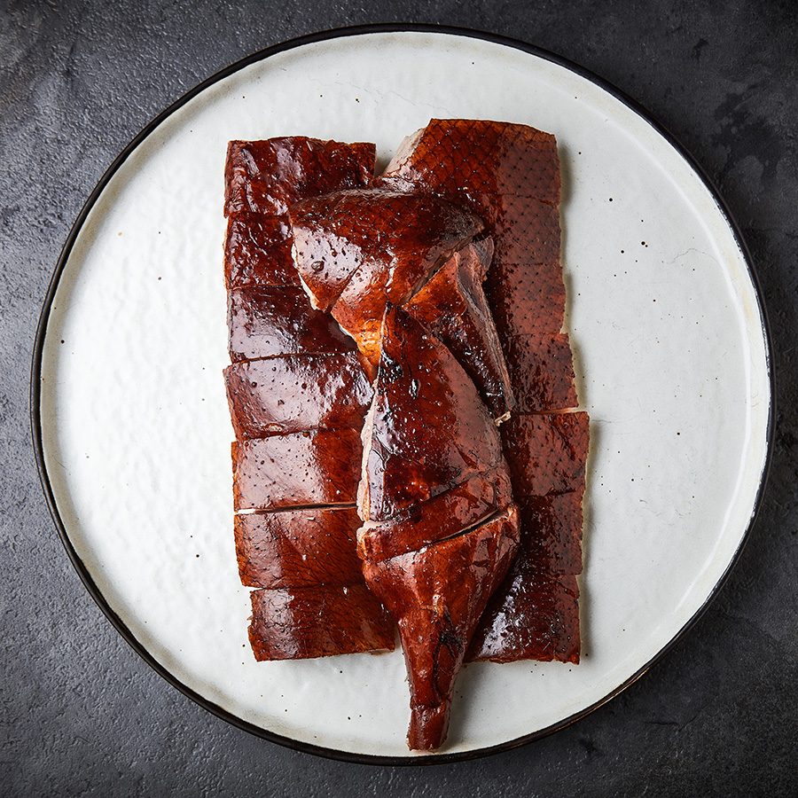 A plate of roast goose at Duddell’s, Hong Kong.