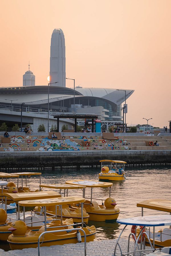 Sunset view of Wanchai Promenade in Hong Kong