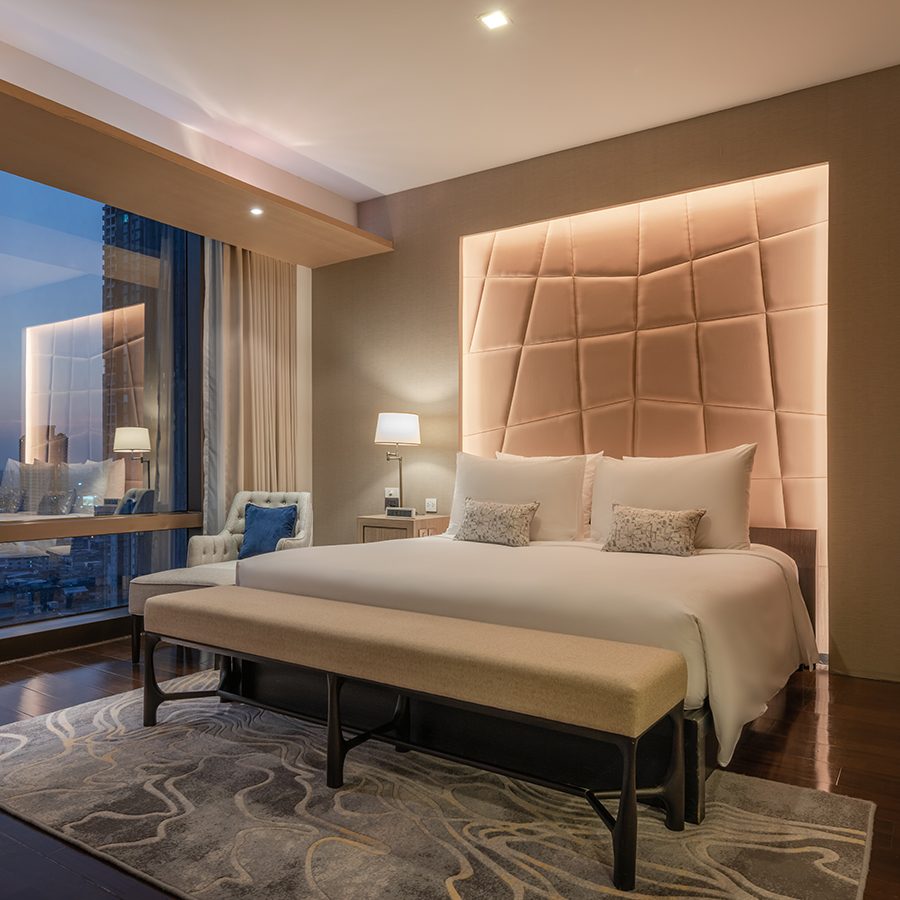 A guestroom with a view of the sunset, at VIE Hotel Bangkok 