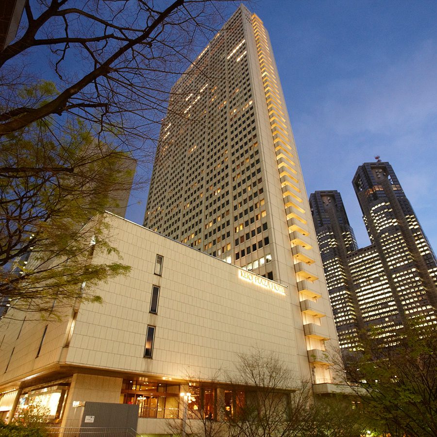 The high-rise exterior of Keio Plaza Hotel Tokyo at night