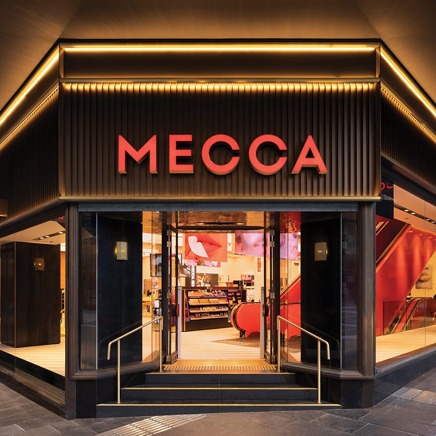 An exterior image of Mecca’s flagship branch on George Street in Sydney, Australia