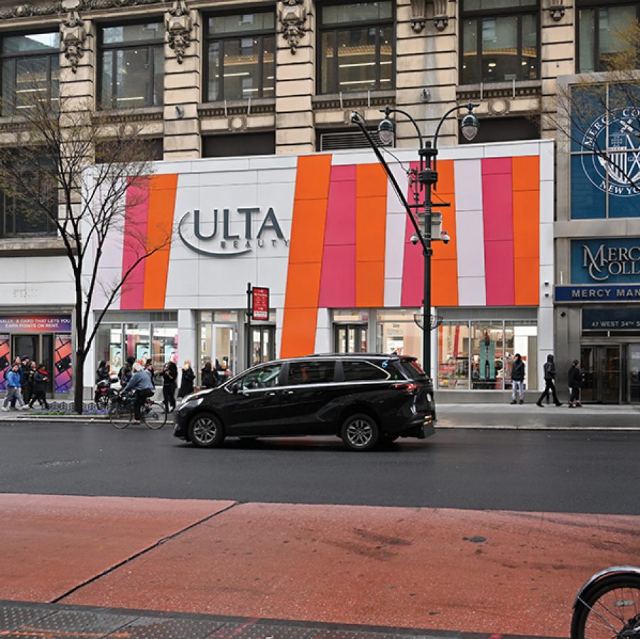 The exterior of Ulta Beauty on West 34th Street in Manhattan, New York