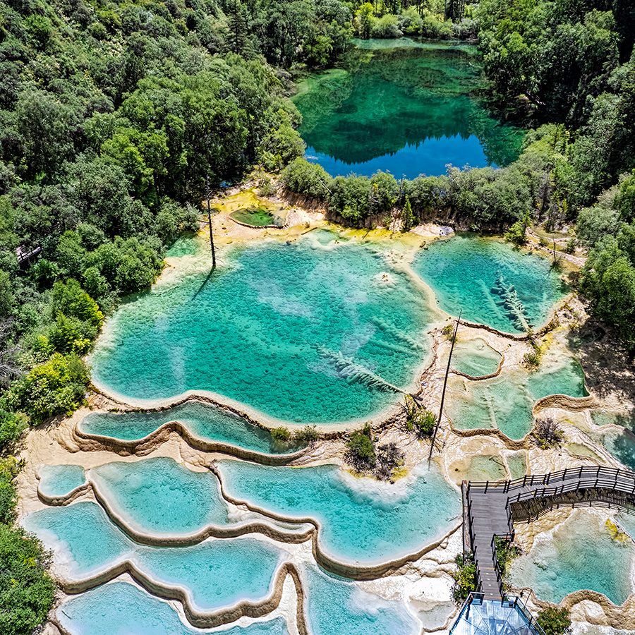 Teal lakes and trees in Jiuzhaigou National Park