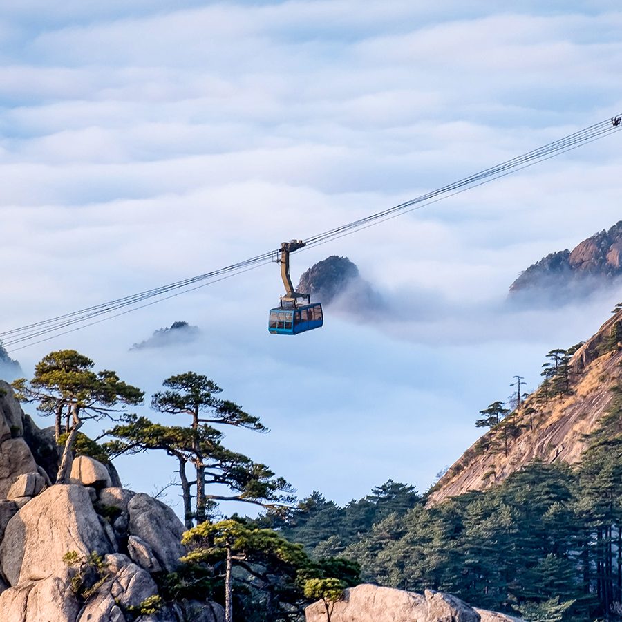 A cable car going over the Huangshan range